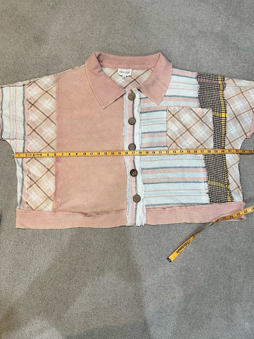 Patchwork Button-Front Top in Dusty Pink - Picture 6 of 6